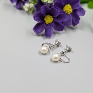 Evco Brand Elegant Silver Pearl Clip-On Earrings